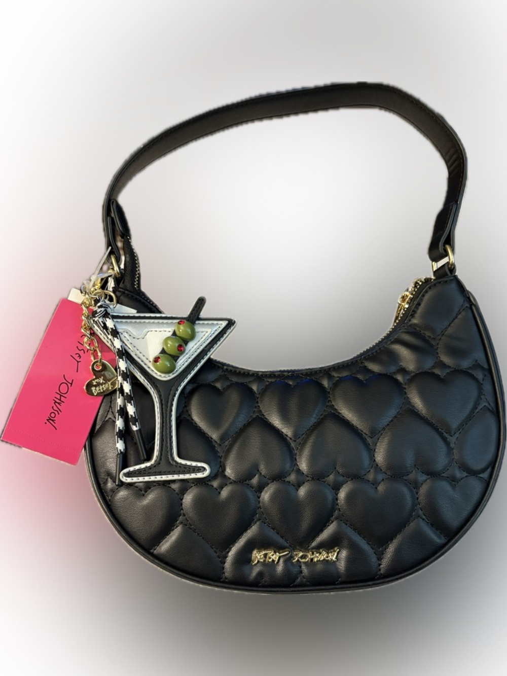 Betsey Johnson Black XONorthy 💎 Quilted Heart Shoulder Bag - Picture 2 of 11